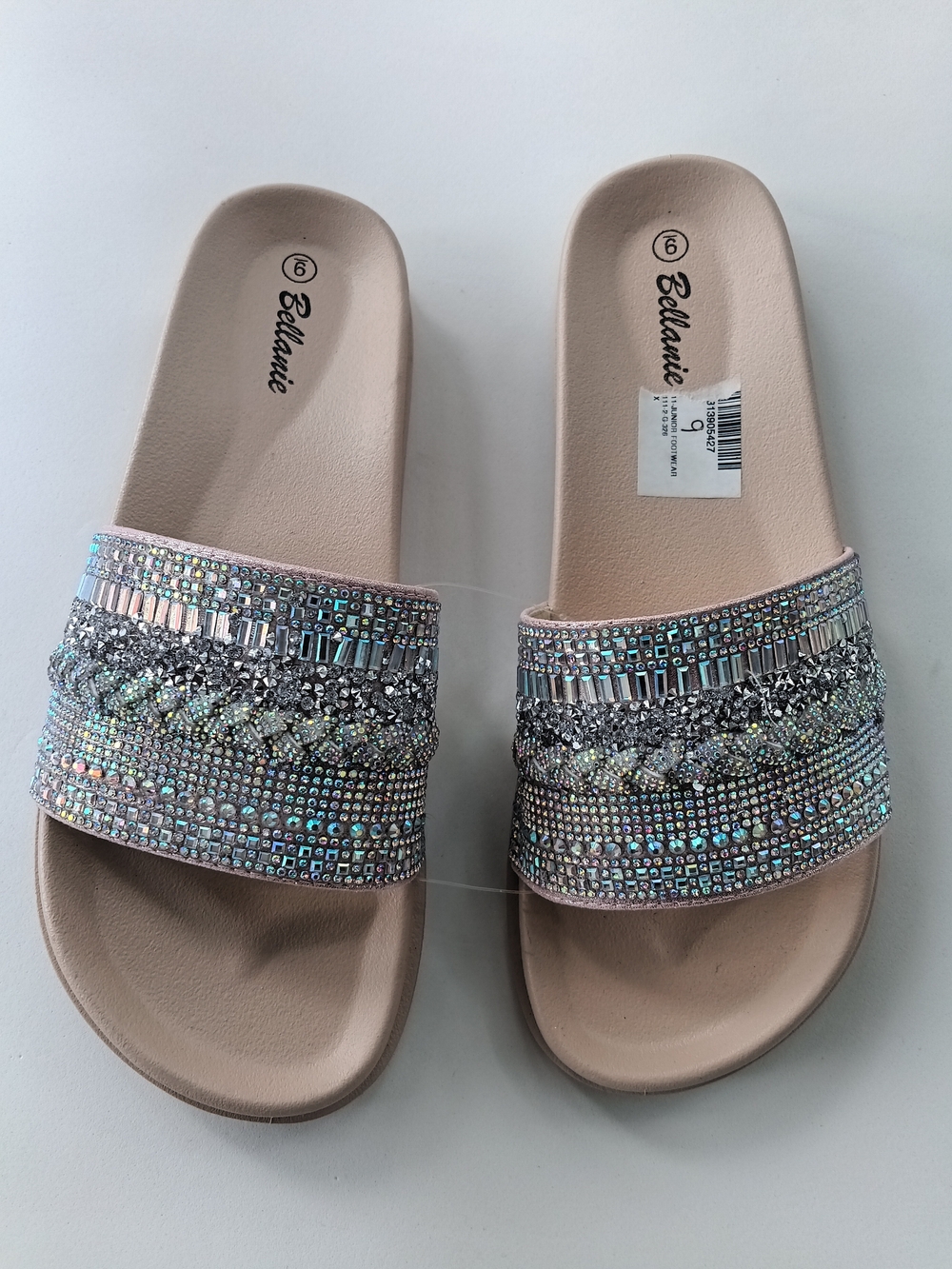Bellanie Women's Rhinestone Embellished Slide Sandals Pink Nude Size 9 New
